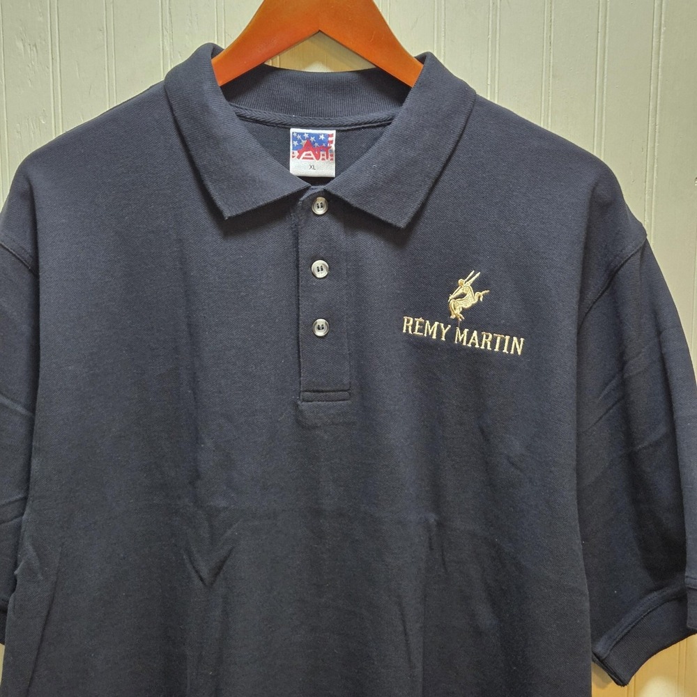 Remy Martin Polo Shirt Mens XL Blue Solid 100% Cotton Logo Knit Casual Top